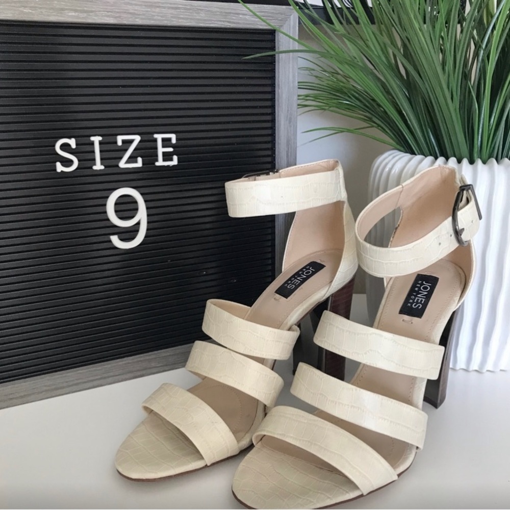 Cream Neutral Style Comfortable Strappy Heels with Alligator / Croc Print